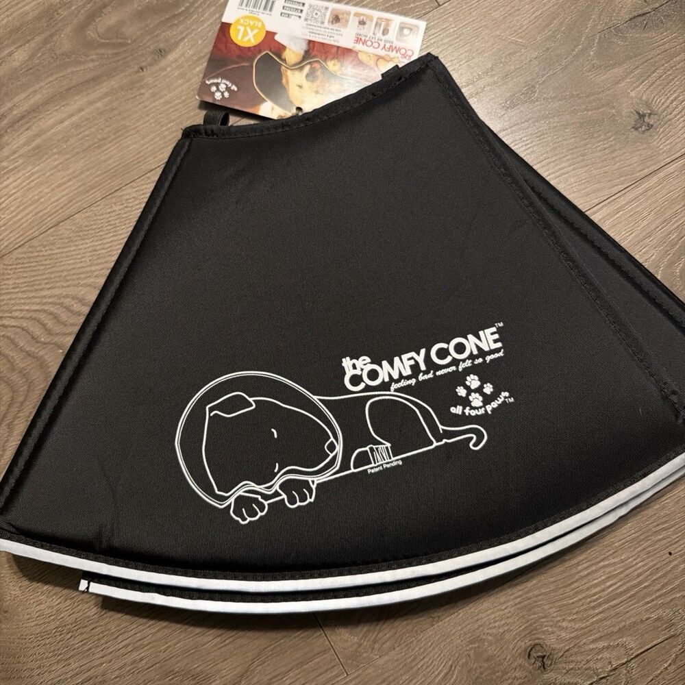 The Comfy Cone Soft Pet Recovery Collar Black XL Adjustable 12" Neck to Snout.